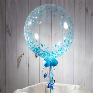Şeffaf Mavi Konfetili Balon 45 cm